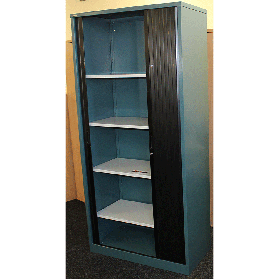 Used 2m Tall Tambour Cabinet Green