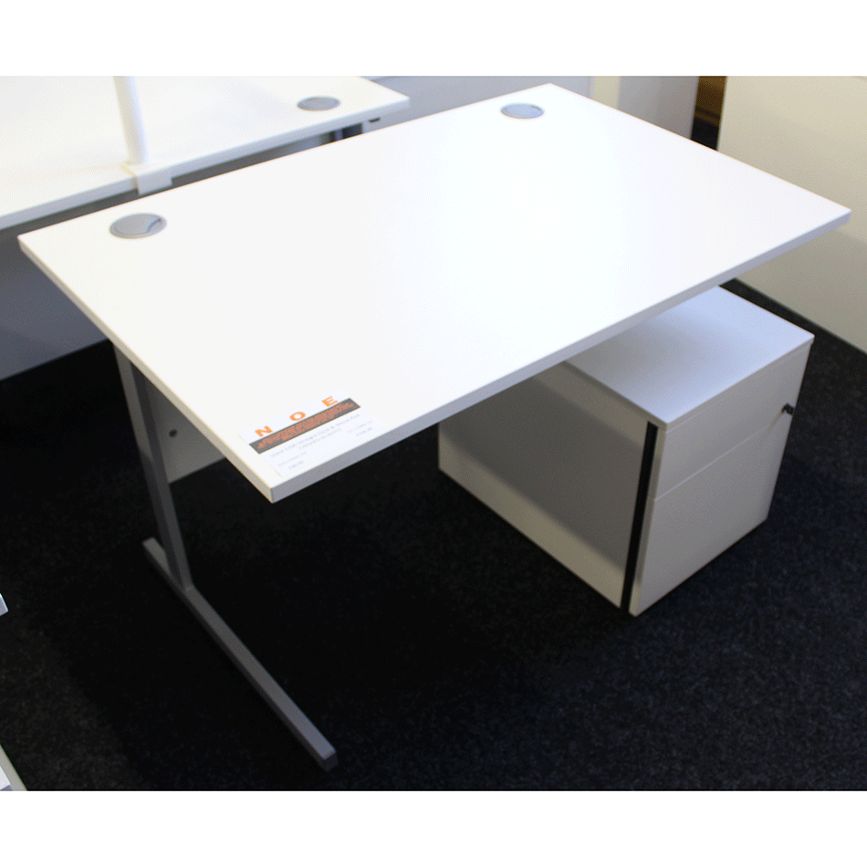 Used 1200 Straight White Desk & Pedestal
