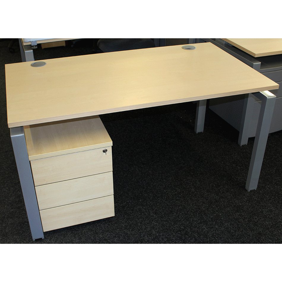 Used 1400 Bench Desk & Pedestal Maple
