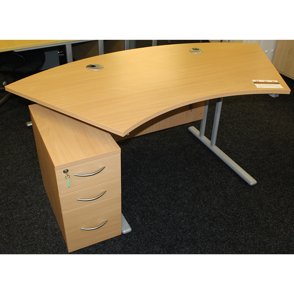 Used 1800 Curved Desk & Narrow Pedestal Beech