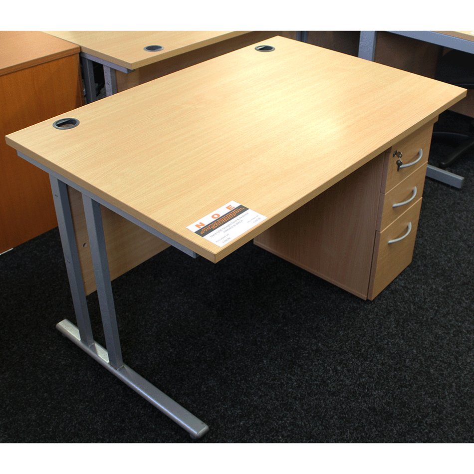 Used 1200 Straight Desk & Narrow Pedestal Beech