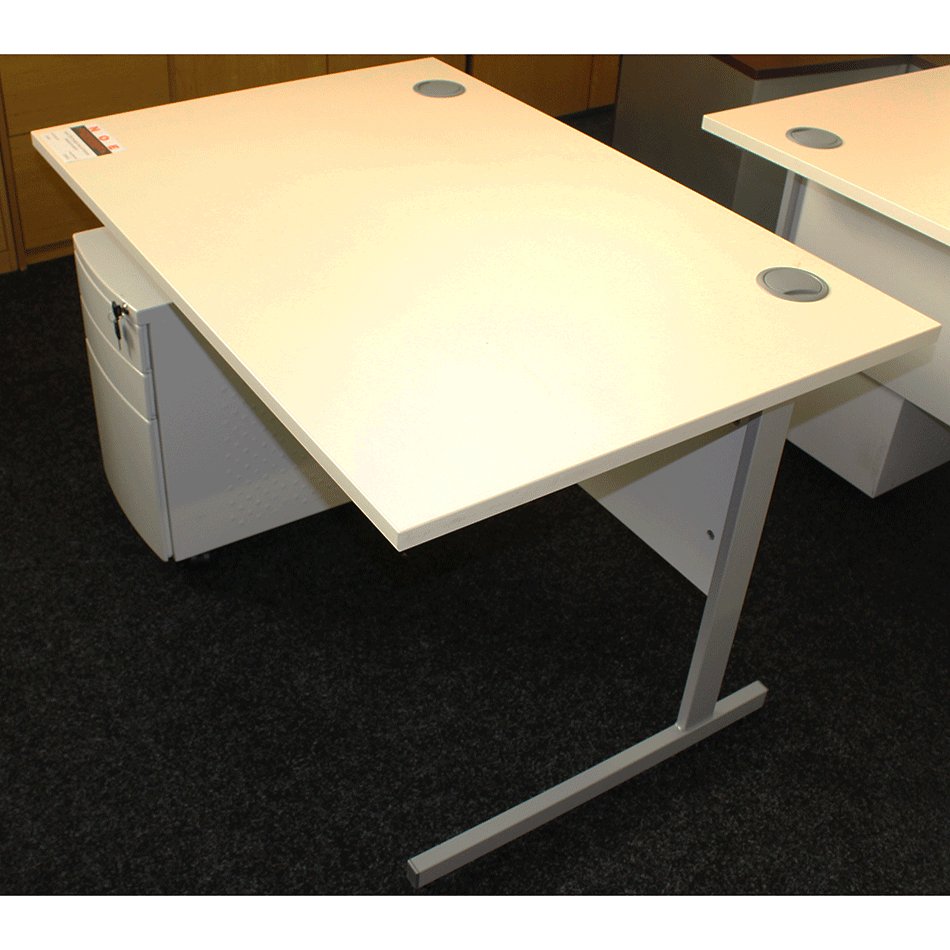Used 1200 Straight White Desk & Narrow Pedestal