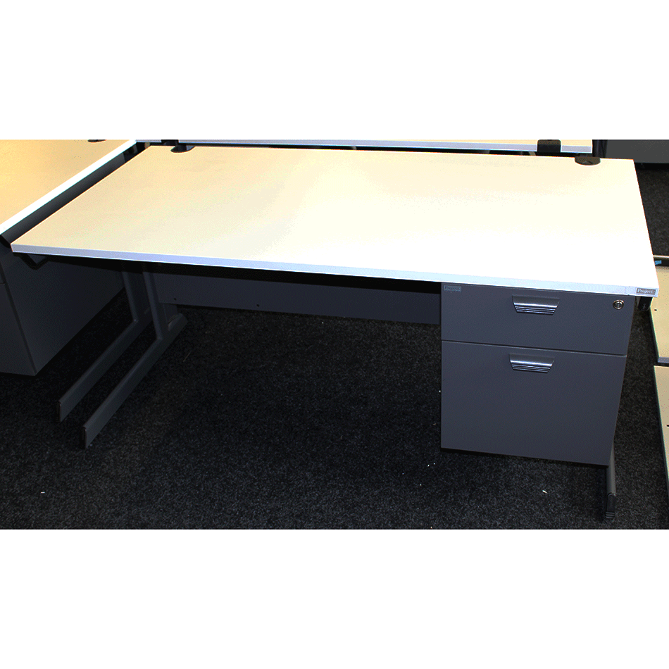 Used 1600 Fixed Pedestal Straight Desk Grey