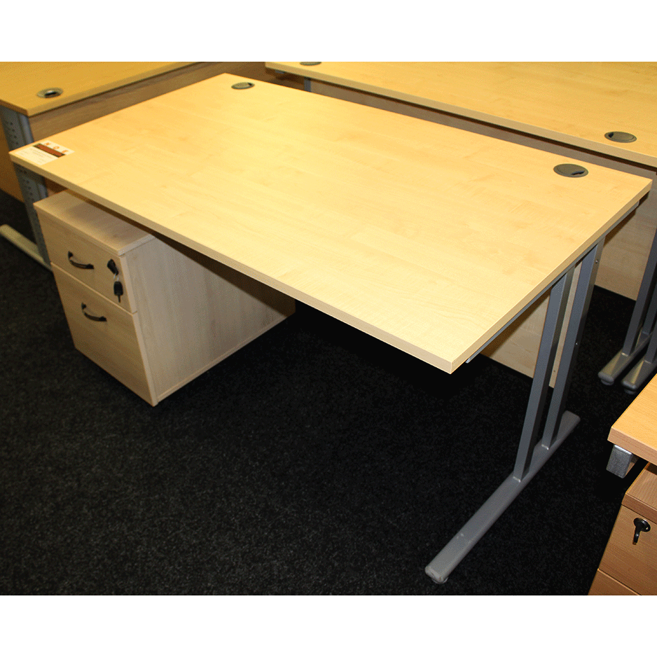 Used 1400 Straight Desk & Pedestal Maple