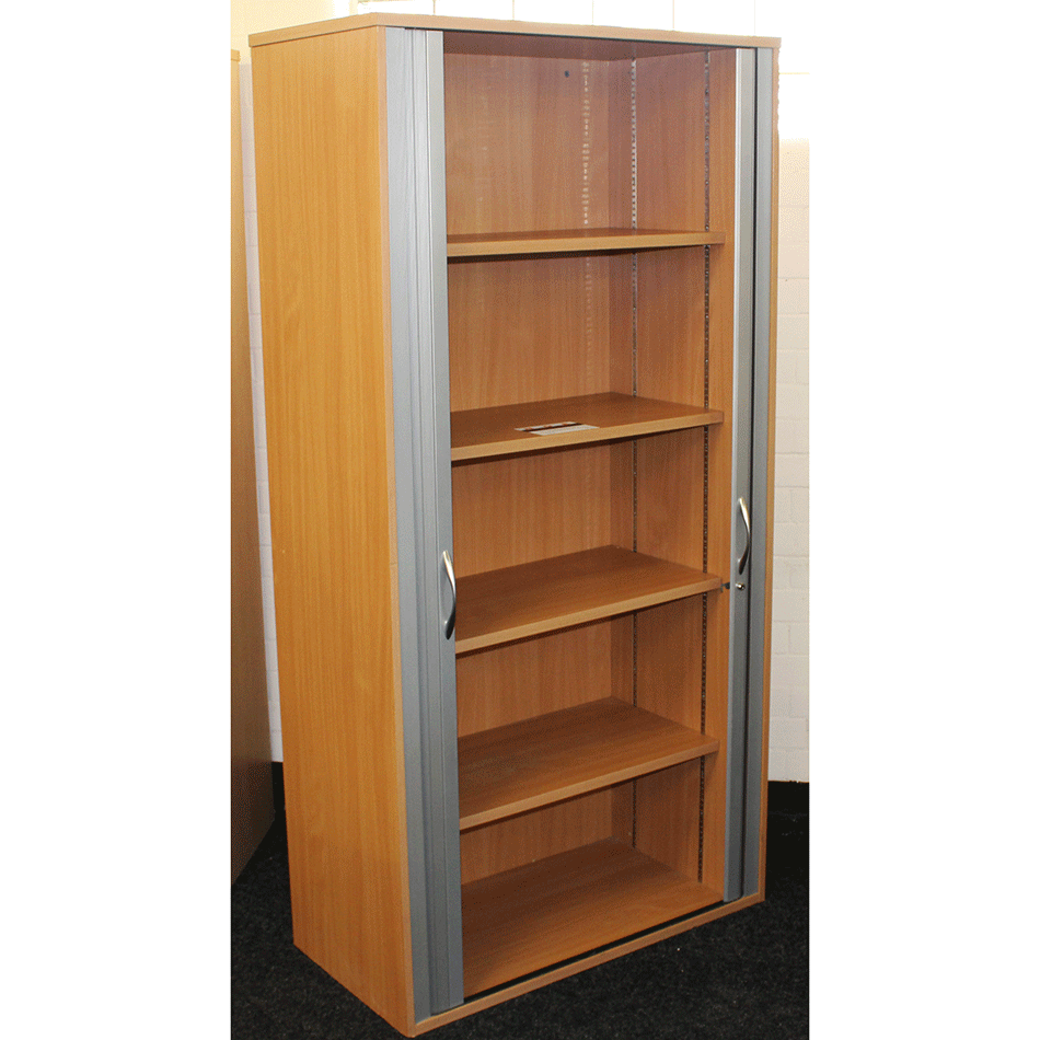 Used 2m Tall Beech Tambour Cabinet