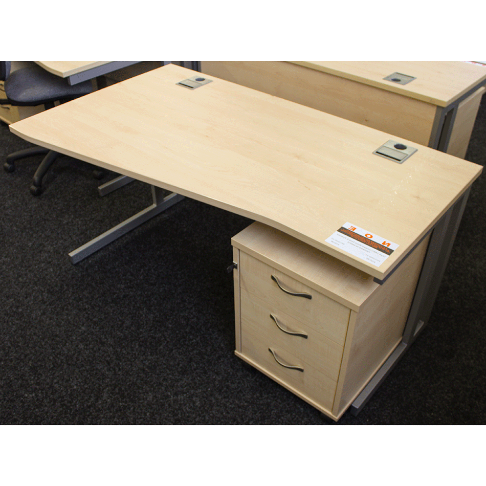 Used 1400 Compact Wave Desk & Pedestal Maple