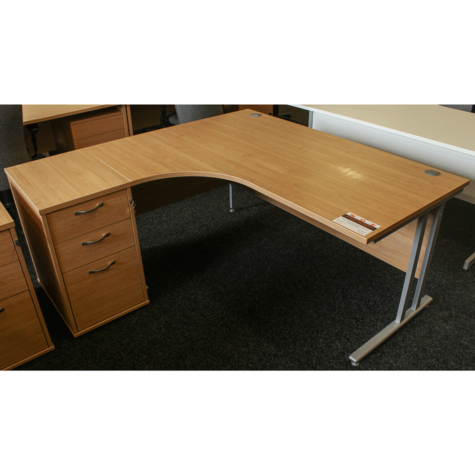 Used 1600 J Shape Desk & Pedestal Oak