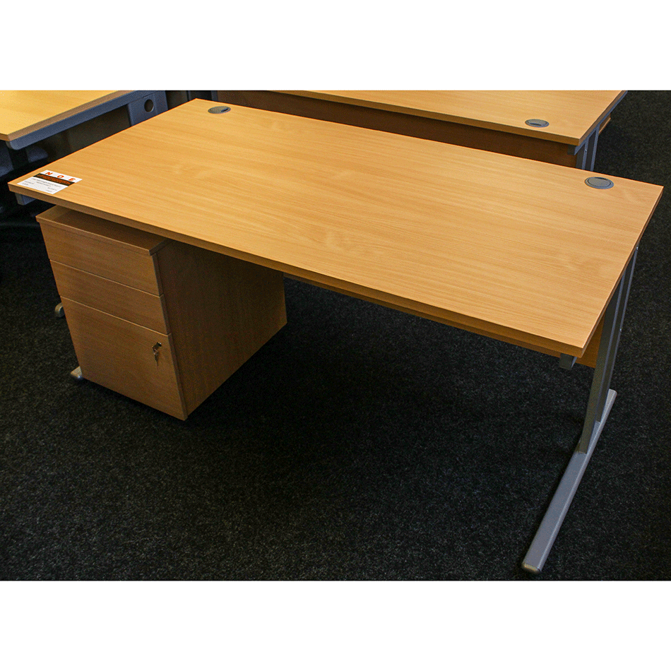Used 1600 Straight Desk & Pedestal Beech