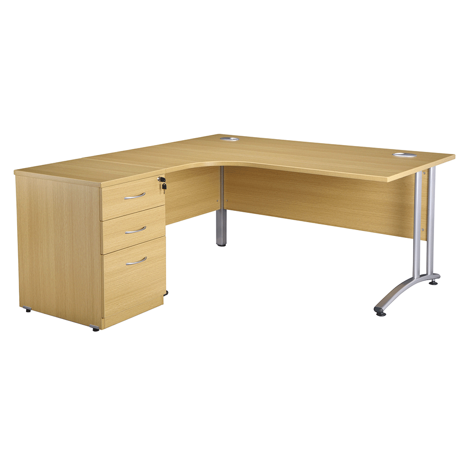 Used Classic J Shape Desk & Pedestal Oak