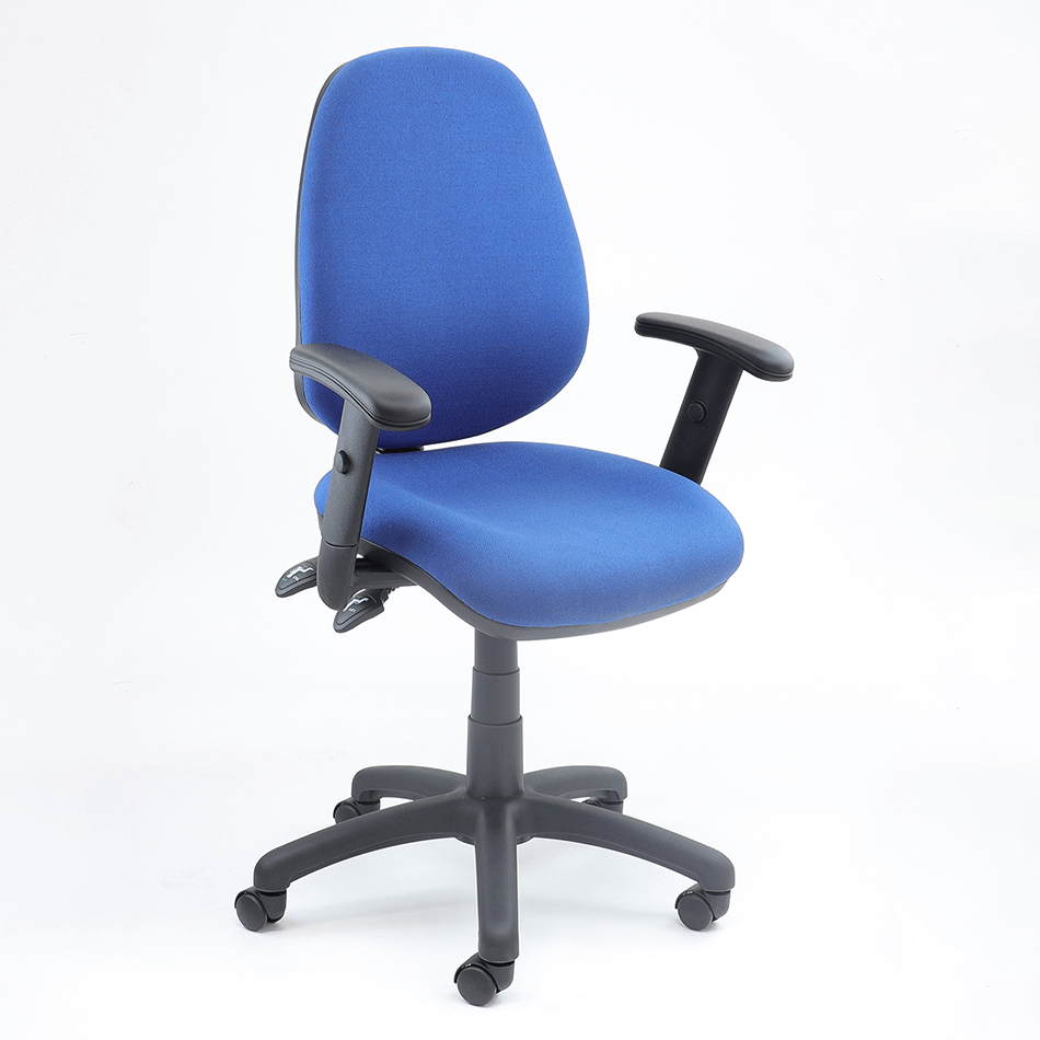 Used High Back Operator Chair With Adjustable Arms Blue