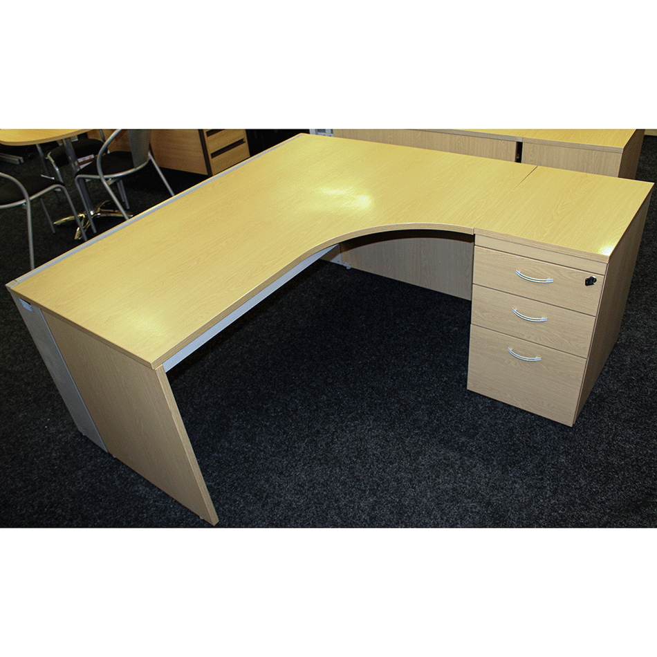 Used 1600 J Shape Desk & Pedestal Oak
