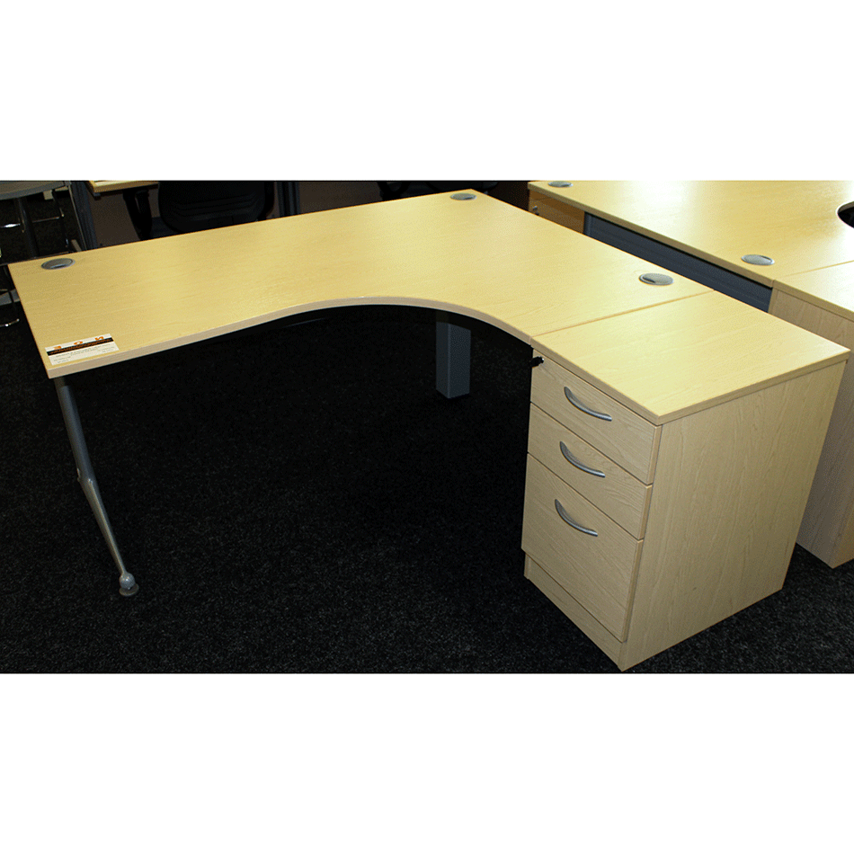 Used 1600 J Shape Desk & Pedestal Maple