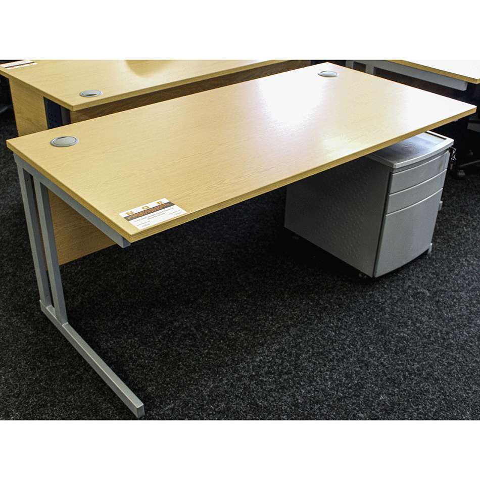 Used 1600 Oak Straight Desk & Pedestal