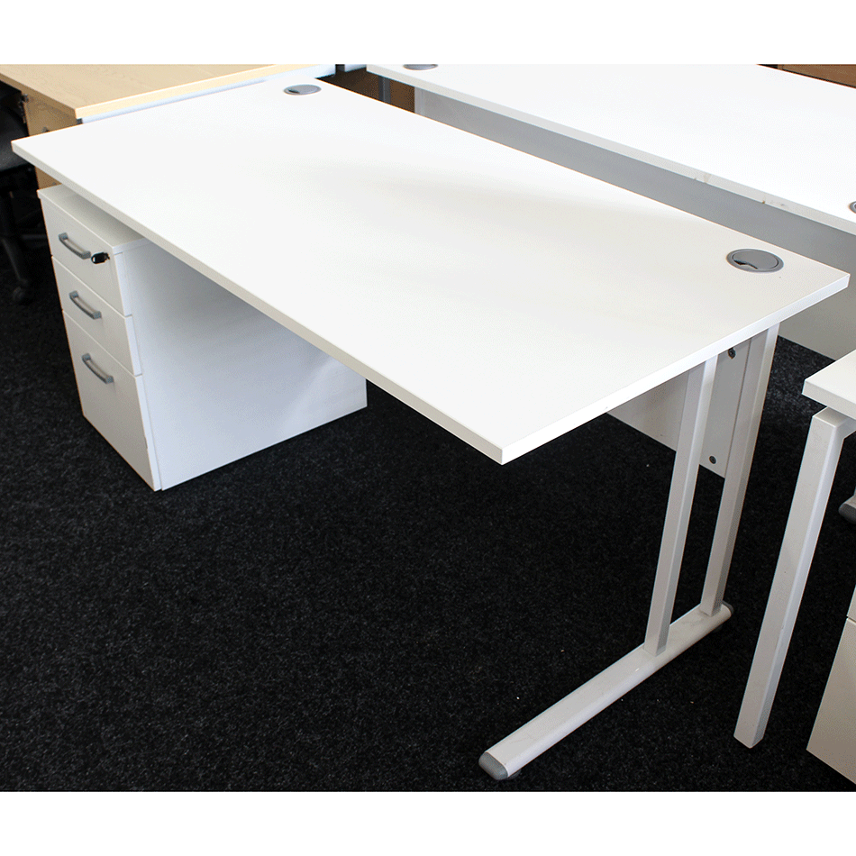 Used 1600 Straight Desk & Pedestal White