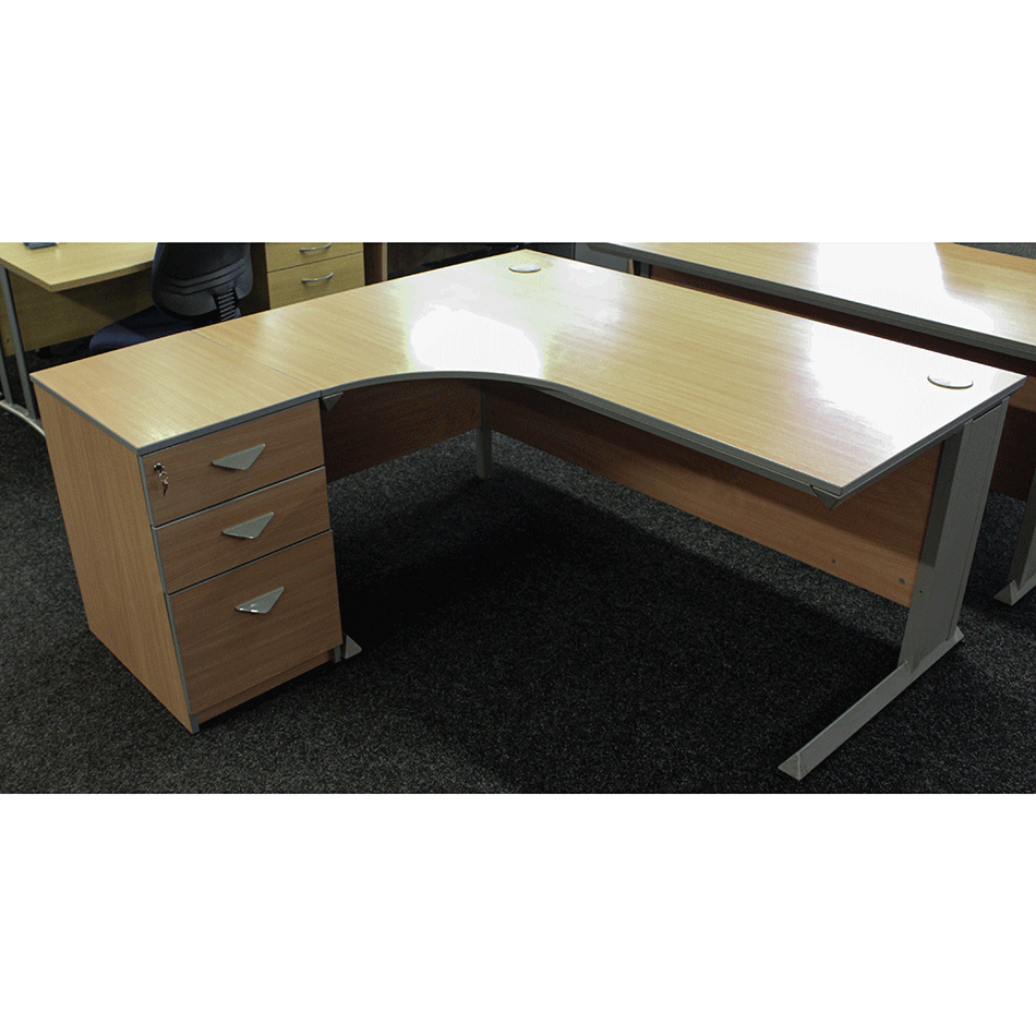 Used 1600 J Shape Desk & Pedestal Beech