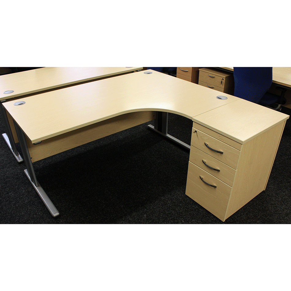 Used Maple 1600 J Shape Desk & Pedestal