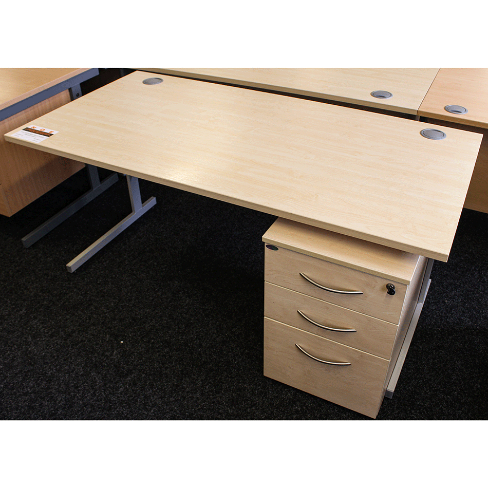 Used 1600 Straight Desk & Pedestal Maple