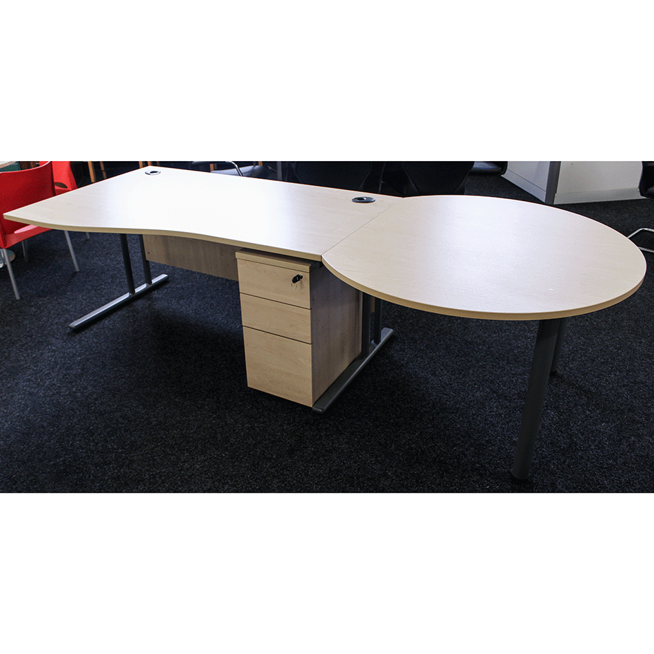 Used 1600 Wave Desk, Meeting End & Mobile Pedestal Maple