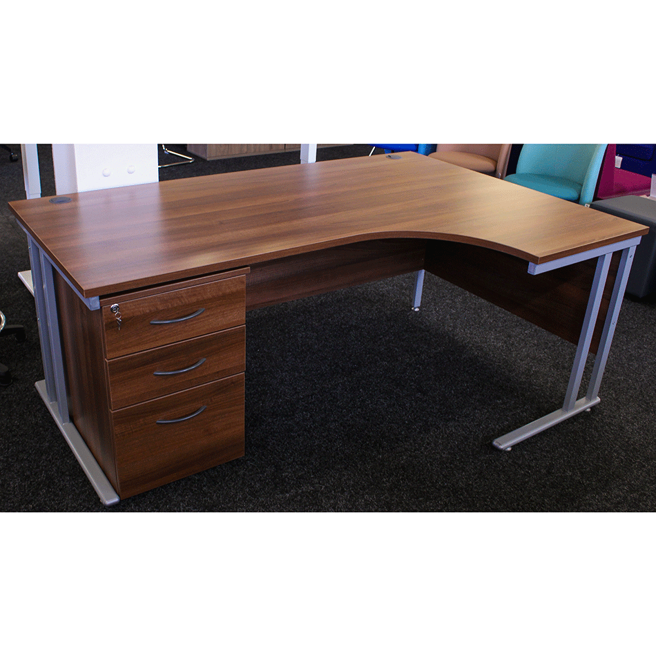 Used 1800 J Shape Desk & Pedestal Walnut