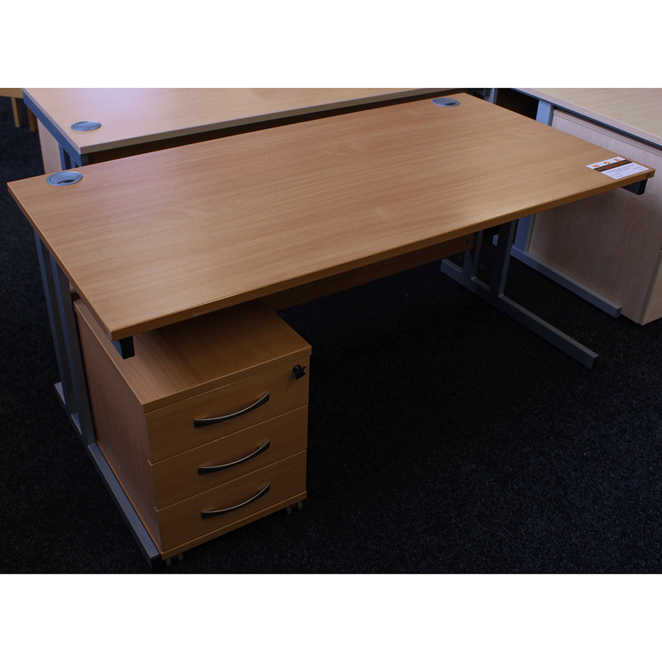 Used 1600 Straight Desk & Pedestal Beech