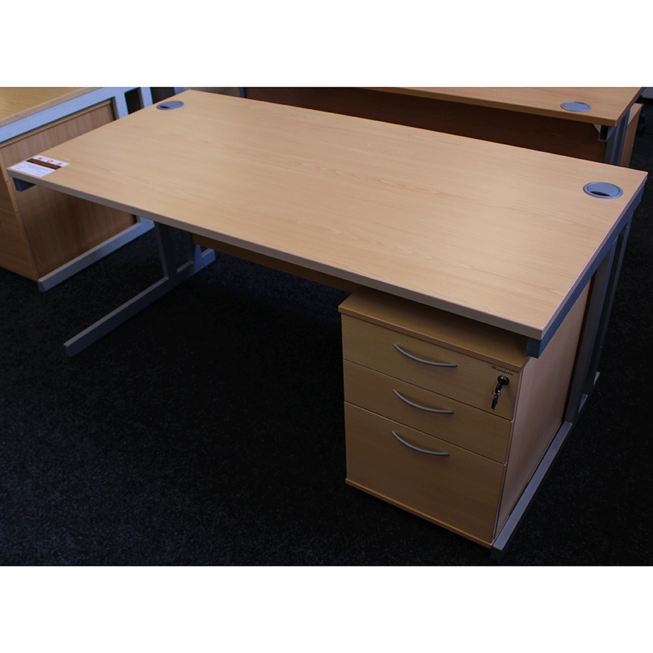 Used 1600 Beech Straight Desk & Pedestal